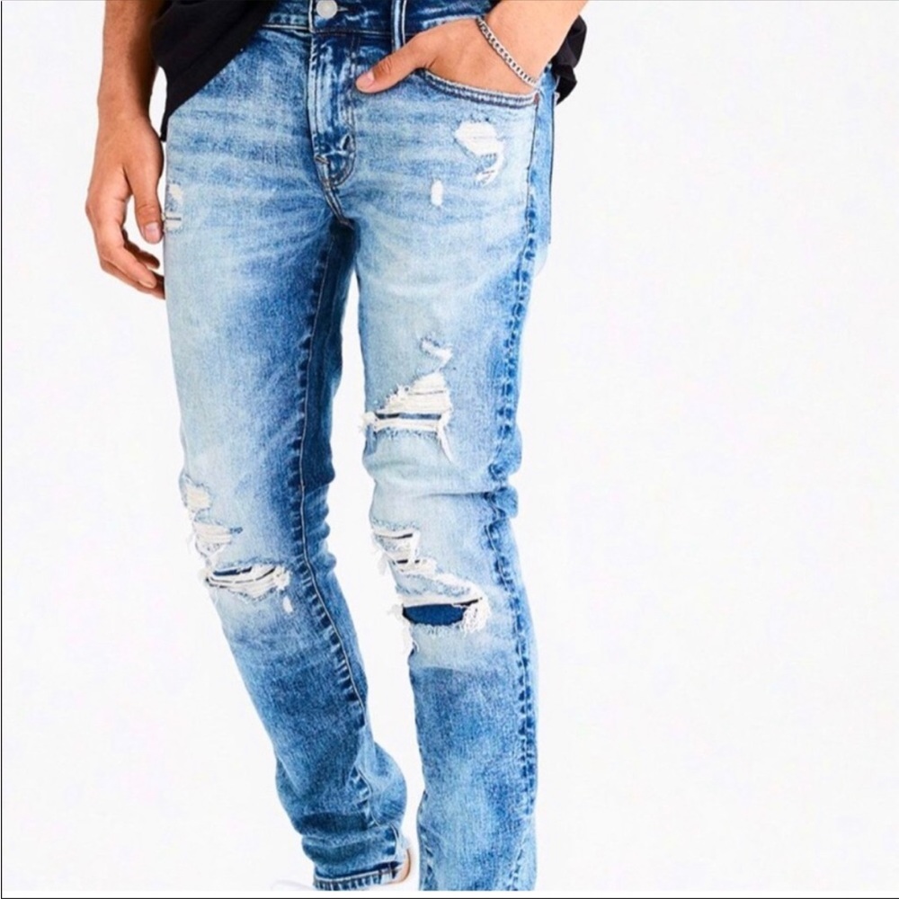 Men’s American Eagle Next Level Airflex Slim Distressed Blue Denim Jeans 28 X 32